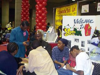 Khalid Muhammad in the White T-Shirt, taking notes on the words of Khalid Muhammad 